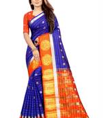 blue woven art silk saree with blouse