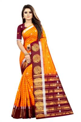 yellow woven art silk saree with blouse 1