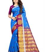 blue woven art silk saree with blouse