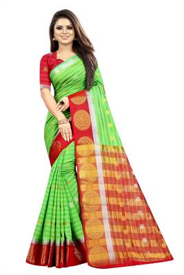 green woven art silk saree with blouse 1