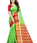 green woven art silk saree with blouse
