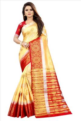 beige woven art silk saree with blouse 1