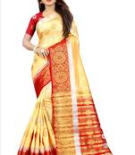 beige woven art silk saree with blouse