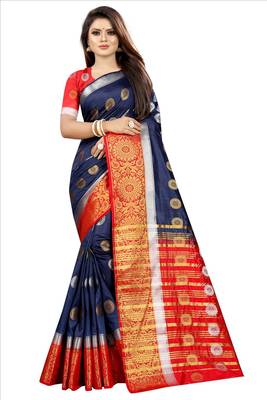 blue woven art silk saree with blouse 1