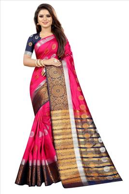 pink woven art silk saree with blouse 1