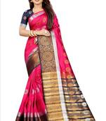 pink woven art silk saree with blouse
