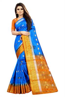 blue woven art silk saree with blouse 1