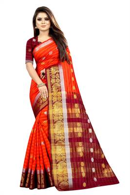 orange woven art silk saree with blouse 1
