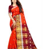 orange woven art silk saree with blouse