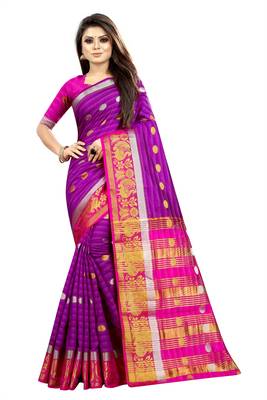purple woven art silk saree with blouse 1