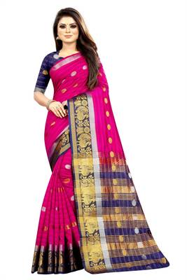 magenta woven art silk saree with blouse 1