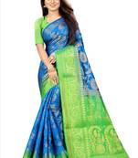 turquoise woven art silk saree with blouse