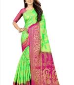 green woven art silk saree with blouse