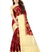 maroon woven art silk saree with blouse