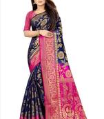 blue woven art silk saree with blouse