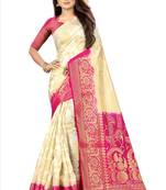 off white woven art silk saree with blouse
