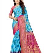 turquoise woven art silk saree with blouse