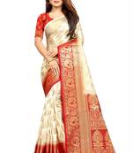 off white woven art silk saree with blouse