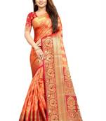 peach woven art silk saree with blouse