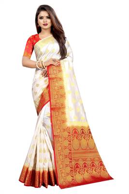 white woven art silk saree with blouse 1