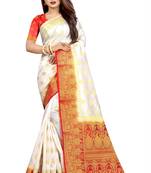 white woven art silk saree with blouse