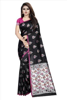 black woven art silk saree with blouse 1