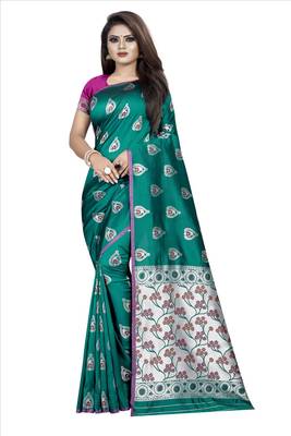 green woven art silk saree with blouse 1