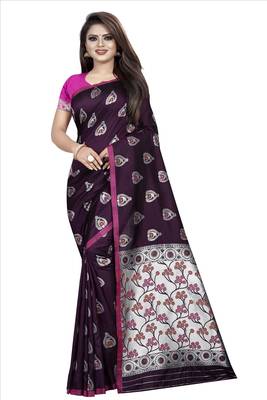 wine woven art silk saree with blouse 1