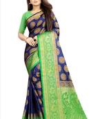 blue woven art silk saree with blouse