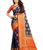 blue woven art silk saree with blouse