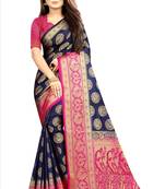 blue woven art silk saree with blouse