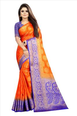 orange woven art silk saree with blouse 1