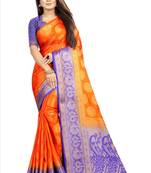 orange woven art silk saree with blouse