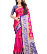 pink woven art silk saree with blouse