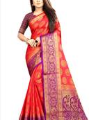 red woven art silk saree with blouse