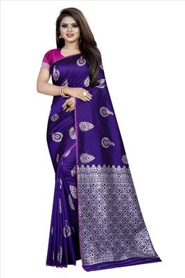 blue woven art silk saree with blouse 1