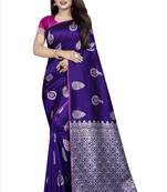 blue woven art silk saree with blouse