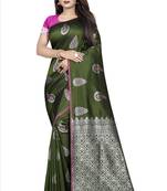 green woven art silk saree with blouse