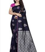 blue woven art silk saree with blouse