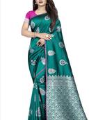 green woven art silk saree with blouse
