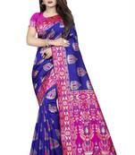 blue woven art silk saree with blouse