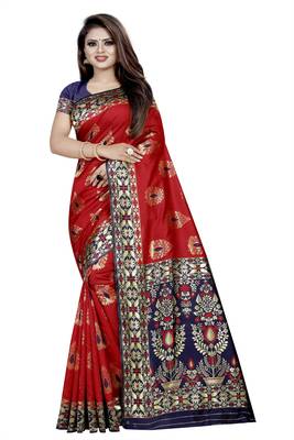 red woven art silk saree with blouse 1