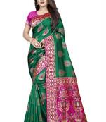 green woven art silk saree with blouse