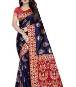 blue woven art silk saree with blouse