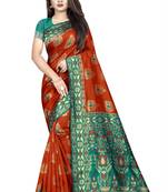orange woven art silk saree with blouse