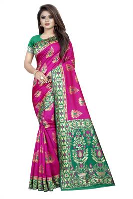 pink woven art silk saree with blouse 1
