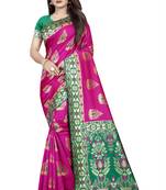 pink woven art silk saree with blouse
