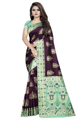 wine woven art silk saree with blouse 1