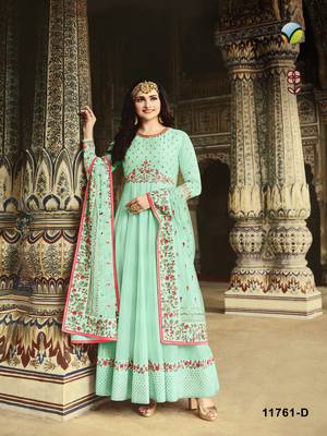 Sky-blue embroidered silk salwar 1