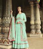 Sky-blue embroidered silk salwar